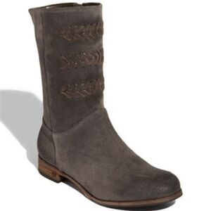 UGG Womens Suede Leather Side Zip Braided Detail Caitlyn Moto Boots Taupe Size 8